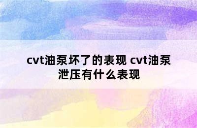 cvt油泵坏了的表现 cvt油泵泄压有什么表现